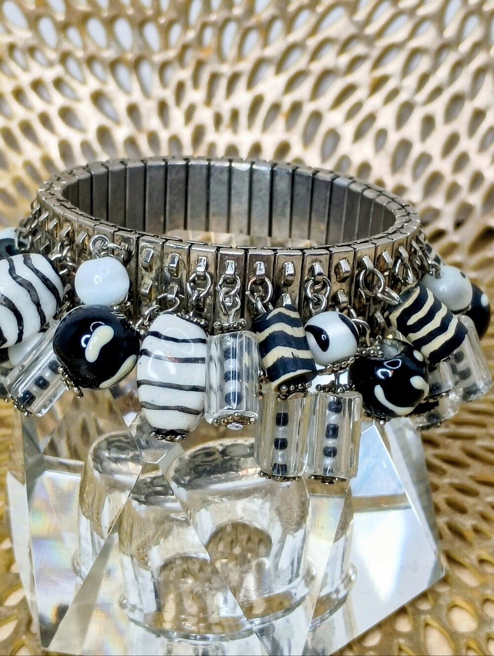 Fused Glass Charm Stretch Bracelet